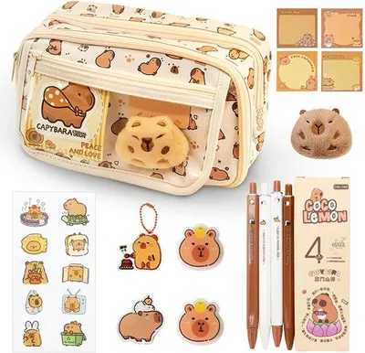 Image de Trousse Capybara à tiroirs, ensemble de papeterie coloré pour le bureau, l'école, les étudiants et les enfants