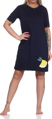 Produktbild von Süsses kurzarm Damen Nachthemd mit Zitronen als Motiv - 122 214 90 535 ; marine , 36-38