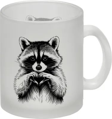 Produktbild von Waschbär zeigt Herz Glas Tasse für Tierliebhaber