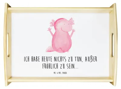 Produktbild von Mr. & Mrs. Panda Tablett Axolotl Hurra - Weiß - Geschenk, sofatablett, serviertablett holz, Lurch, Spaß, Molch, Fröhlich, Bett-Tablett