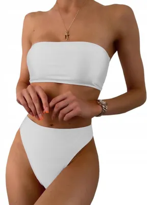 Produktbild von Badeanzug - Zweiteilig - für Damen - trägerloses Oberteil - Bikini - Hoch geschnittene Hose - Weiß - XS