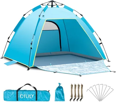 Produktbild von Pop Up Strandmuschel, 1-3 Personen Strandzelt UV-Schutz Sonnenschutz