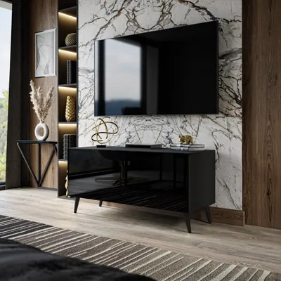 Produktbild von TV-Schrank AURA 100 schwarz hochglanz mit LED, Beine- Schwarz