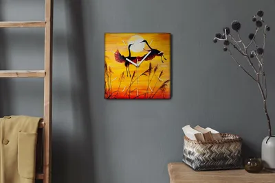 Produktbild von Coloray Hodiny Unikátní 30x30 cm  Tiché hodiny Pro obývací pokoj a kuchyň Nástěnné hodiny Plátno Bílé ručičky hodin - Zvířata ptáci západ slunce