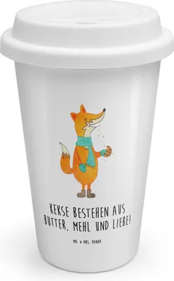 Produktbild von Mr. & Mrs. Panda Kaffeebecher To Go Fuchs Keks - Weiß - Geschenk, Frieren, Becher, ToGo, Isolierbecher, Winter, Plätzchen, Liebe, Weihnachtlich, Weihnachten, Thermobecher