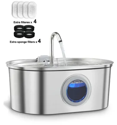 Produktbild von Katzenbrunnen - Automatischer Trinkbrunnen 3,2 l - Edelstahl - USB 5 V - Für Katzen und kleine Hunde - Mit 4 Filtereinsätzen