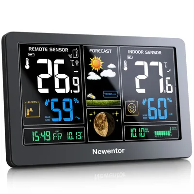 Produktbild von Newentor Wetterstation mit Außensensor Funk Digitales Farbdisplay DCF-Funkuhr Multifunktionale Funkwetterstation Thermometer Hygrometer