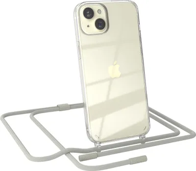 Produktbild von EAZY CASE Handykette für Apple iPhone 15 Plus, Clear Case aus Silikon, mit Umhängeband, abnehmbare Endstücke, Handyband in Beige