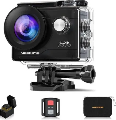 Image de Caméra d'action 4K Ultra HD 20 MP avec Wi-Fi, étanche jusqu'à 40 m, grand angle 170°, télécommande 2,4 GHz, mode time-lapse, 2 batteries 1050 mAh, écran LCD 2 pouces - Noir