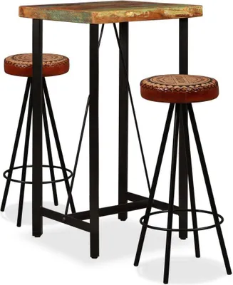 Produktbild von 3-tlg. Bar-Set Altholz Massiv, Echtleder und Canvas