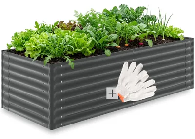 Produktbild von tectake Hochbeet Blomma verzinkt 200x80x62cm 970L Stahl Pflanzbeet Gartenbeet Kräuterbeet Gemüsebeet offener Boden abgerundete Ecken