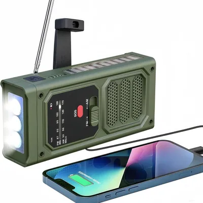 Produktbild von Notfallradio mit Handkurbel & Solar – AM/FM, LED-Taschenlampe, SOS-Alarm, Powerbank, 2000mAh, IPX3 – für Camping, Outdoor & Notfall, Sonstige Radios