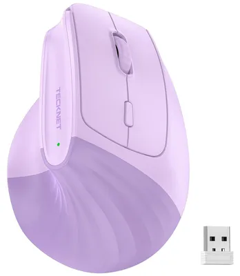 Immagine prodotto di Mouse ergonomica wireless Bluetooth, verticale, modello BT 1+BT 2+ 5, con regolazione fino a 4800 DPI, ricevitore USB-A, ricaricabile, mouse wireless silenzioso per laptop, colore viola