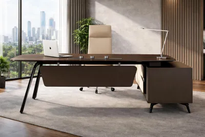 Productafbeelding van Stijlvol bruin bureau, design hoekbureau, directiebureau