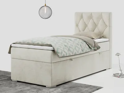 Produktbild von Einzelbett mit Bettkasten, jungenbetten 90 cm, Boxspringbett - ALDA - 90x200cm - rechts - Beige - H3