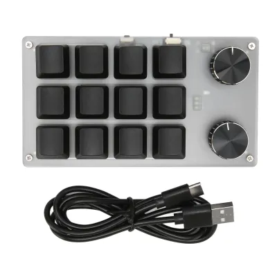 Zdjęcie produktu dla Mini klawiatura z pokrętłami, 12 klawiszami, czerwonymi przełącznikami, podwójnym trybem pracy, funkcją Plug & Play, mechaniczna, zaprogramowana do gier, pracy biurowej i obsługi multimediów