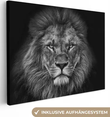 Produktbild von MuchoWow® - Leinwandbilder - Löwe - Tiere - Schwarz - Weiß, Wandbild, Wanddeko Bilder Wohnzimmer, 120x90cm