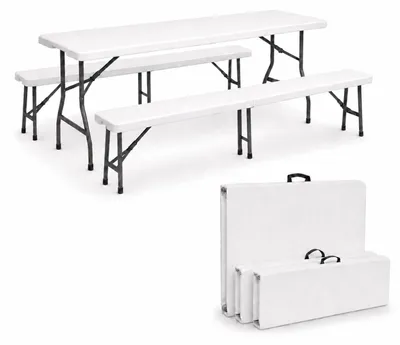 Produktbild von TRUTZHOLM Bierzeltgarnitur 3-teilig klappbar, 1 Tisch & 2 Bänke je 180 x 75/30 cm, weiß, Stahlrahmen