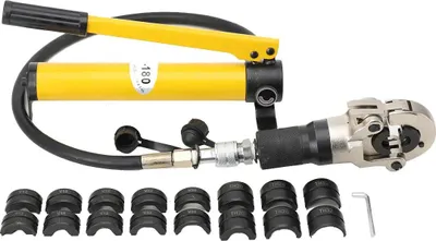 Image de Pince à sertir hydraulique - Sertisseuse manuelle pour tubes - Force de sertissage de 6 t - 9 matrices - V12–28, TH 16–32 mm - Pour tubes en cuivre