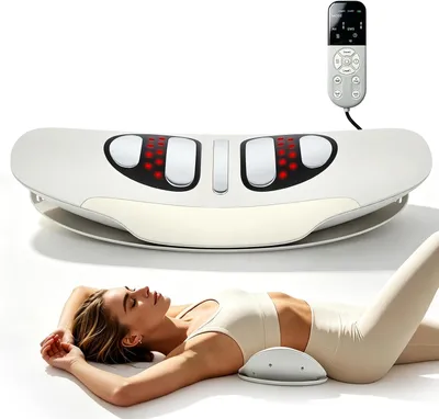 Productafbeelding van 5-in-1 rugmassageapparaat voor de onderrug, met 3 vibratieniveaus, 3 warmteniveaus, 3 timers, USB-oplaadbaar, met vibratie, boogfunctie en EMS-impuls