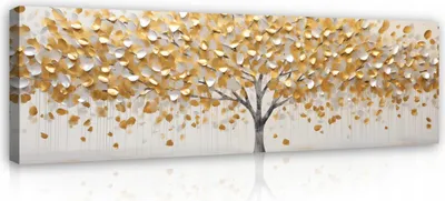 Produktbild von Bilder Abstrakt Baum gold 145x45 cm XXL Canvas Bild auf Leinwand Leinwandbilder Leinwandbild Wandbilder Wohnzimmer Schlafzimmer