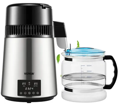 Productafbeelding van VEVOR Waterdestilleerder, destillatieapparaat, 750 W, 1 liter per uur. Waterdestilleermachine, destillatie-apparaat, waterproductiemachine, waterdestilleerder, afmetingen 180 x 190 mm, roestvrij staal
