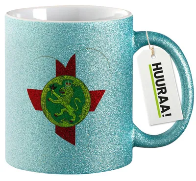 Produktbild von Huuraa Glitzertasse Alderney Flagge Herz 330ml Blau Keramik Kaffeebecher Geschenkidee