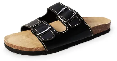 Produktbild von CINNEA® »KLASSIK« Zimt-Wellness Pantolette gegen Fußschweiß, schwarze Oberriemen mit verstellbarer Schnalle schwarz Größe 36/37