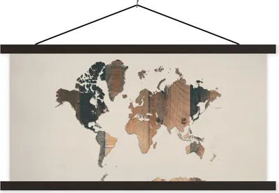 Produktbild von MuchoWow® Textilposter Weltkarte - Baum - Design 60x30 cm mit schwarzem Rahmen - Textilien