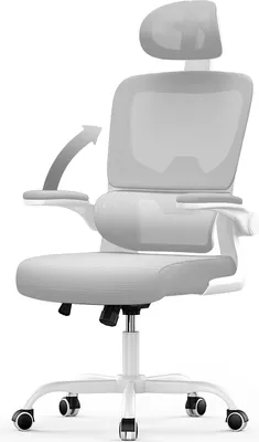 Produktbild von Ergonomischer Bürostuhl - Schreibtischstuhl mit Verstellbarer Kopfstütze - Armlehne Elastische Lendenwirbelstütze Höhenverstellbar - Drehstuhl mit Atmungsaktiver Netzbespannung Rückenlehne - Grau und weiß
