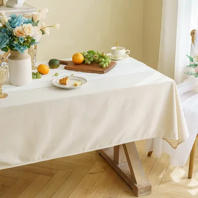 Produktbild von Samt Tischdecke Abwaschbar Tischwäsche Wasserdicht Rechteckig Tischtuch für Esszimmer Garten Party Hochzeit, Beige, 140x200cm