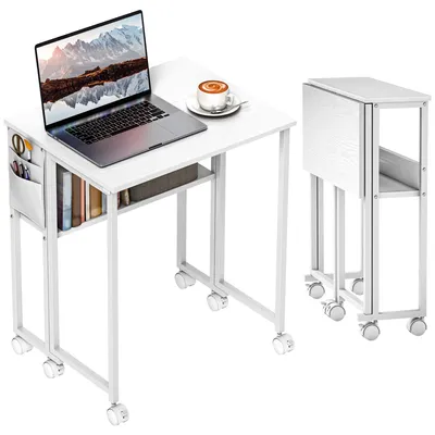 Produktbild von HOMCOM Schreibtisch Klappbar Kleiner 63 cm Klappschreibtisch mit Rollen Weiß
