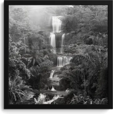 Produktbild von MuchoWow® MuchoWow® Gerahmtes Poster Indonesien - Wasserfall - Schwarz - Weiß 40x40 cm - Poster mit zchwarzem Bilderrahmen - Mit Rahmen - Wanddekoration Schlafzimmer