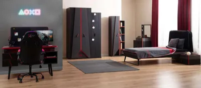 Obrázek produktu pro Moderní dětský pokojový set postel knihovna komoda stůl 6dílná sada