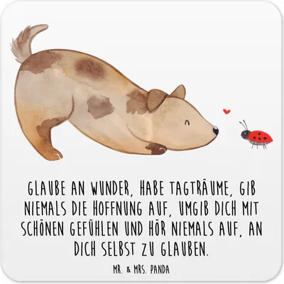 Produktbild von Mr. & Mrs. Panda Untersetzer für Gläser Hund Marienkäfer 10er Set - Weiß - Geschenk, Sprüche, Zuversichtlich, Coaster, Mischlingshund, Tischuntersetzer, Glas-Untersetzer