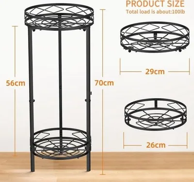 Produktbild von Metall-Pflanzenständer für den Innenbereich – 2-stöckiger Blumenständer – 70 x 29 cm – Blumentopfständer – Blumentopfhalter für Garten, Terrasse und Wohnbereich – schwarz