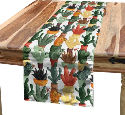 Obrázek produktu pro ABAKUHAUS Kaktusový ubrus, mexické sukulenty v květináčích různých barev, botanický motiv, 40 x 180 cm, vícebarevný