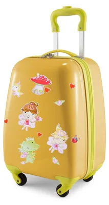 Obrázok produktu pre HAUPTSTADTKOFFER For Kids - detský kufor, detská batožina na kolieskach s motívom rozprávkových nálepiek, detské darčeky pre dievčatá, malý vozík 24 L, žltá farba