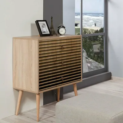 Produktbild von Kommode Dparigin, Mehrzweckkommode, Schlafzimmerkommode, Schrank mit Schubladen, 80x40h90 cm, Eiche