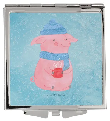 Produktbild von Mr. & Mrs. Panda Kosmetikspiegel Schwein Glühwein - Eisblau - Geschenk, Weihnachten, Schminkspiegel klein, Weihnachtsmarkt, Punsch, Klappbarer Spiegel, Klappspiegel