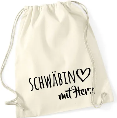 Produktbild von Huuraa Turnbeutel Schwäbin mit Herz 12 Liter Natural Baumwolle Rucksack Geschenkidee