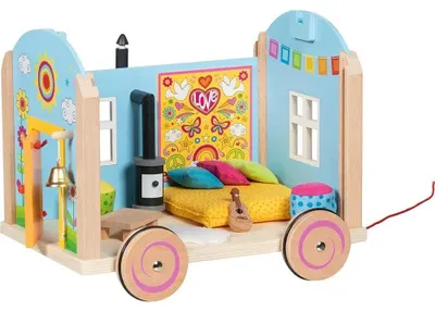 Produktbild von Goki Wohnwagen Spielzeug Holz Camper mit Zubehör mehrfarbig