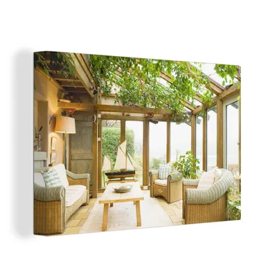 Produktbild von OneMillionCanvasses® - Leinwandbilder - 140x90 cm, Pflanzen im Glasvordach, Wandbilder Kunstdruck Wanddekoration