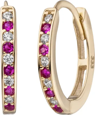 Produktbild von Creolen oval 333 Gold Gelbgold 20 Zirkonia rot weiß Ohrringe