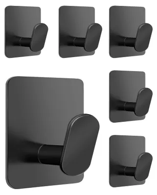 Produktbild von Omgoods – Selbstklebende Handtuchhalter aus Edelstahl, schwarz – Set mit 6 Stück – Bohrlos