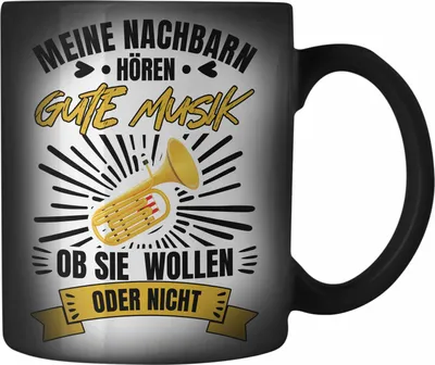 Produktbild von Trendation - Tuba Geschenk Trompete Farbwechsel Zauber-Tasse Geschenkidee Trompetenspieler Orchesta Geschenke (Schwarz)