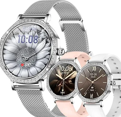 Produktbild von Smartwatch Damen mit Telefonfunktion, 5ATM Wasserdicht für iOS Android, Sportuhr mit Bluetooth Anrufe Fitnessuhr mit Schlafmonitor, 3 Armbänder