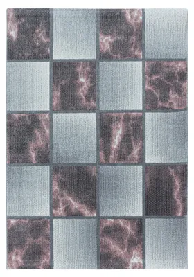 Zdjęcie produktu dla Dywan "Kurzflor" do salonu, kolor różowy, wymiary 140x200 cm, prostokątny, wzór w kratę