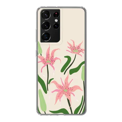 Produktbild von MuchoWow® Handyhülle Schutzhülle Hülle für Samsung Galaxy S21 Ultra Blume - Rosa - Blätter Silikon Softcase Handy Hülle - Mobiltelefon