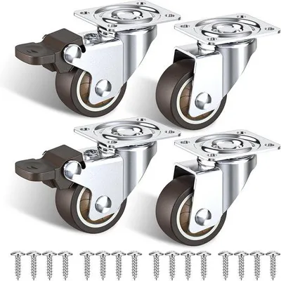 Image de Lot de 4 petites roulettes pour meubles de 38 mm, avec 2 freins, capacité de charge de 90 kg